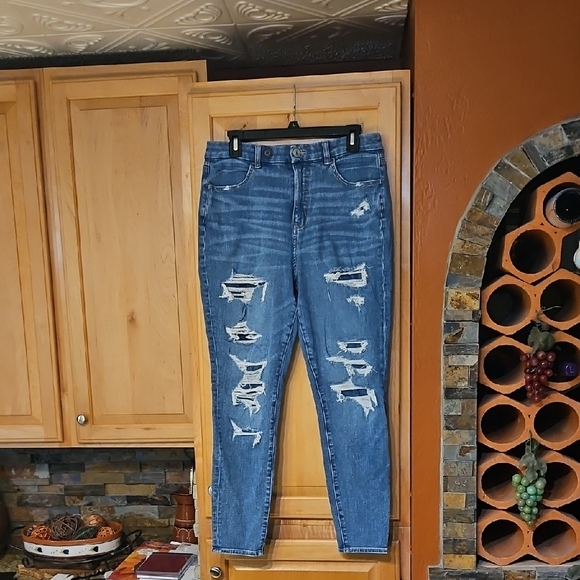 American Eagle Outfitters Ripped Blue Jeggings - Picture 1 of 3